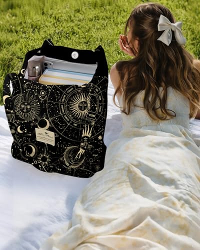 Miss Adola Corduroy Tote Bag for Women with Aesthetic Design | Magnetic Buckle & Pocket, Reusable, Soft, Roomy, Long Shoulder Handles, Double-sided Print, Casual Daily Work, Grocery Bags - color: Sun Stars, size: Large