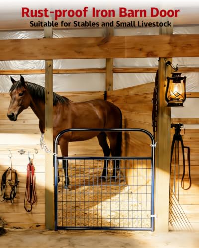 Farm Gate 4ft×50in, PVC-Coated Welded Steel Livestock Gate, Blue | 2 x 4 in no-climb wire mesh and fully welded frame for goats, sheep and hogs; suitable for pens, pastures, corrals and farms
