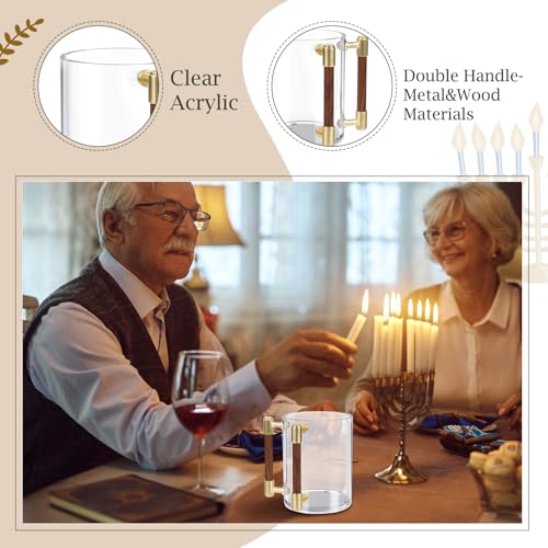 Judaica Hand Washing Cup for Netilat Yadayim with Dual Handles | Yellow Alloy & Wooden Handles for Everyday & Passover Seder, Shabbat, Shul, Synagogue & Home-Unbreakable Clear - color: HARDWARE