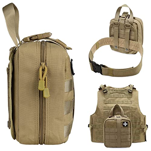 LIVANS 1000D First Aid Bag Empty, Medical Ifak Pouch for Emergency & EMT | Molle Compatible, Rip-Away & Quick-Release Design, Versatile for Tactical, Camping, Hiking and Travel - color: Khaki(7.1"l X 3.5"w X 8"h)