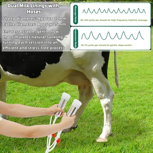Pulsation Milking Machine for Cows and Goats, 3L Electric Cow Milker Milking Machine with Stainless Steel Bucket, Speed Adjustable Pulsating Vacuum Pump (3L) - size: 3L