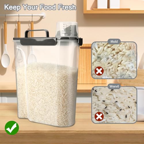 Komzon Rice Storage Containers, Rice dispenser with Pouring Spout Portable Handle for Flour, Pasta, Grain and Baking, Pet Dog Cat Bird Food Container 20 LB Grey - color: 20lb Grey