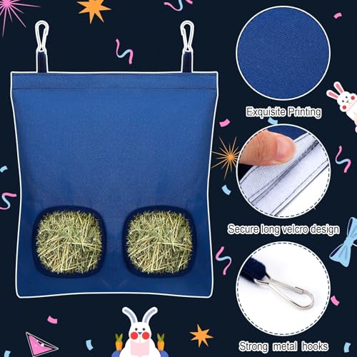 UPINS 2 Pack Guinea Pig Hay Feeder Bag,Bunny Rabbit Cage Bag Hanging Holder | Guinea Pig Cage Feeder,for Bunny Rabbits,Chinchillas,Hamsters,Small Pets,and Animals - color: Black Dark Blue, size: 28 x 25 cm