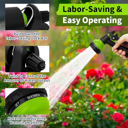 NEXCOVER Garden Hose Nozzle Sprayer - 7 Adjustable Watering Patterns Nozzle for Water Hose, Non-Slip Garden Spray Nozzle for Car Washing, Watering Plants, Pets Showering, Lawns Cleaning, Green - color: Green