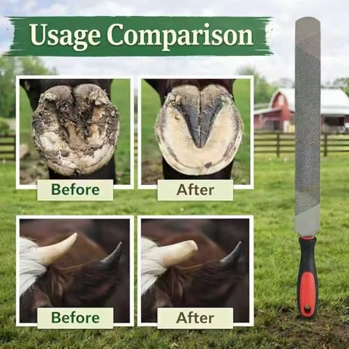 Horse Hoof Rasp 18 Inch T12 Carbon Steel Farrier File with Ergonomic Handle | Double-Sided Teeth, Heavy Duty, Professional Hoof Care, non-slip grip,