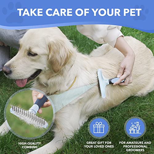 Dog rake deshedding dematting Brush Comb - Undercoat rake for Dogs, Cats, matted, Short,Long Hair Coats - Brush for Shedding, Double Row Stainless Steel pins - Reduce Shedding by 90% (Haze Blue) - color: Haze Blue