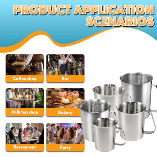 Stainless Steel Measuring Cup 64oz (8 Cup / 2L), Heavy Duty Liquid Measuring Pitcher with Handle & Engraved Markings, Metal Measuring Cup for Coffee, Milk, Baking & Frothing - size: 64oz/2000ml