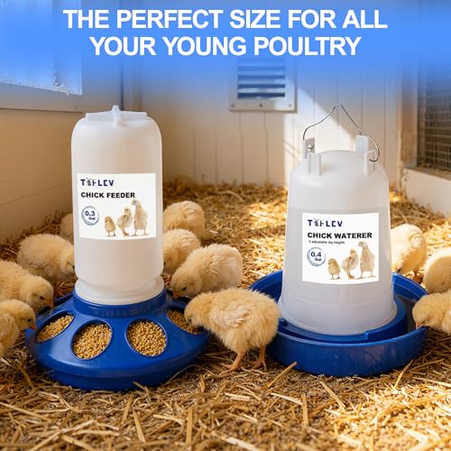 0.3 Gal Chick Feeder and 0.4 Gal Chick Waterer, Adjust Height, Blue | Baby Chick Feeder and Waterer Set, Anti-Drown Poultry Waterer for Raising Chicks in Brooder