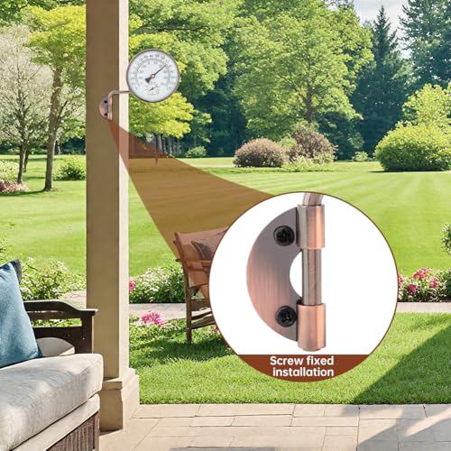 4 Inch Brass Outdoor Thermometer, Swivel Indoor Outdoor Thermometer Hygromete, Analog Temperature Gauge for Patio, Garage, Greenhouse, Garden, Wall