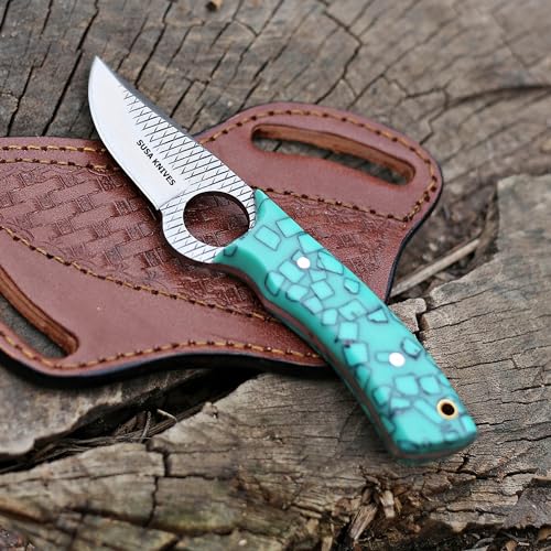 Custom Handmade 7'' fixed blade hoof rasp knife/Cow boy knife/Damascus steel Bull cutter knife, cowboy knives with pancake leather sheath (SUSA 109) - color: SUSA 109
