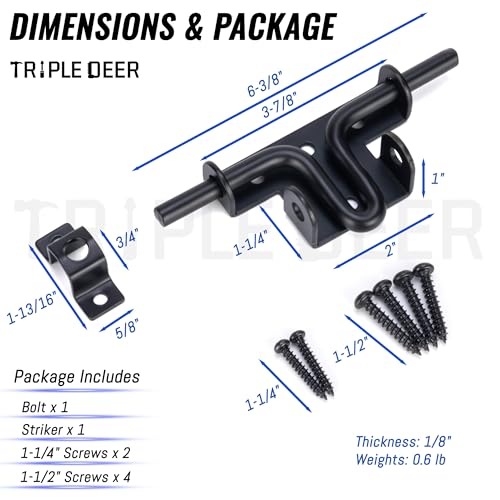 Slide Bolt Gate Latch, Heavy Duty Slide Latches with Padlock Hole, 1 Pack | Extra Security Slide Bolt Hardware for Wooden Fence/Yard Fence/Shed Door/Barn Door, Black Powder Coated