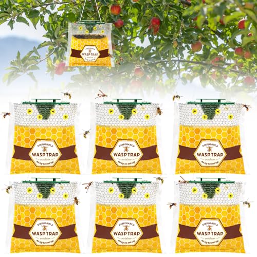 6 Pack Disposable Hanging Wasp & Yellow Jacket Traps Outdoor | Hornet Trap, Carpenter Bee Trap for Outside, Wasp Catcher, Disposable Wasp Bags, Suitable for Patio, Yard, Garden Outdoor Use - size: 6 Pack
