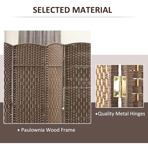 HOMCOM 4 Panel Room Divider 6 Ft Privacy Screen Hand-Woven Brown | Folding PP Wall Partition, Pine Wood Frame, Freestanding Room Separator, Bedroom Home Office, No Assembly - color: Brown, size: 4 Panel