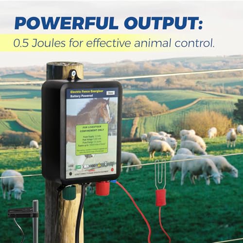 EF050 0.6 Joule Battery-Powered Electric Fence Energizer, 15miles/50acres Electric Fence for Dogs, High Power Low-Impedance Electric Fence for Secure Your Area with Confidence