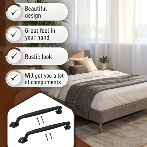 12 Inch Rustic Barn Door Handles, for DIY Sliding Barn Door | Round Solid Metal Material, Easy Install Heavy Duty Design Barn Door Pull, for Gate, Shed, Garage