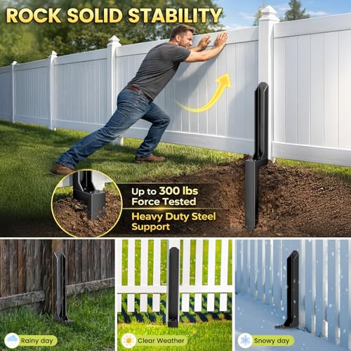 8 Pack Fence Post Repair Kit, Heavy Duty Steel Ground Spike Anchor for Fixing Leaning or Broken 4x4 & 6x6 Wood Posts, No Dig Drive-in Support for Yard, Garden & Fence - size: 8pack