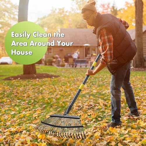 Rake for Leaves, Heavy Duty Leaf Rakes for Lawns & Yard - 79” Adjustable Long Handle 18” Width 25 Metal Tines - Gardening Rake for Adults Kids for Shrub,Grass,Mulch - style: 25 Tines 6FT
