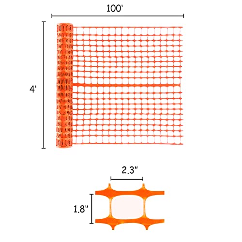 Sunnyglade 4X100 Ft Outdoor Snow Fence Plastic Temporary Fence Orange | Snow Fence Temporary Garden Safety Netting for Poultry,Rabbits, Chicken, Dogs
