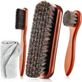 4 Pcs Horsehair Shoe Brush Kit Polishing Daubers Applicators Leather Care Brushes Shine Cleaning Cloth with Cloth(Shoe Brush Set D) - style: Shoe Brush Set D