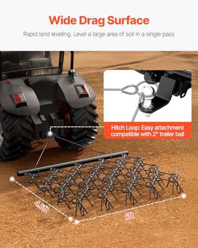 VEVOR Drag Harrow,5 ft x 4.5 ft Durable Chain Harrow with 60 Sharp Teeth,Suitable for ATV UTV Tractor, Ideal for Soil Preparation, Seeding, Smoothing Landscapes, and Yard Gravel Driveway Maintenance - size: 5 x 4.5 ft