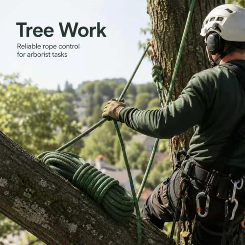 Double Braided Arborist Rope - 1/2 Inch x 100 Feet Polyester Rope - High Strength Climbing Rope for Tree Work, Halyard, Sailing(ArmyGreen) - size: 1/2 in×100 ft