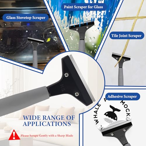 Floor Scraper Heavy Duty Long Handle,52in 4" Razor Blade Floor Scraper Adjustable with 10PCS Extra Metal Blades Paint Scraper for Cleaning Stickers Gum Glass Wall Tile Linoleum Stove Top