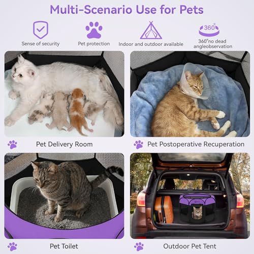 Siedihit Dog Cat Playpen, Puppy Pet Playpen, Small Dogs Tent Crates Cage | Indoor/Outdoor, Portable Pop Up Dog Kennel Playpen with Carrying Case for Dogs/Cats/Rabbits,Purple - color: Purple