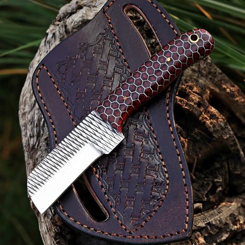 Custom Handmade 7'' fixed blade hoof rasp steel/Cow boy knife/Damascus steel Bull cutter knife, cowboy knives with pancake leather sheath (SUSA 112) - color: SUSA 112