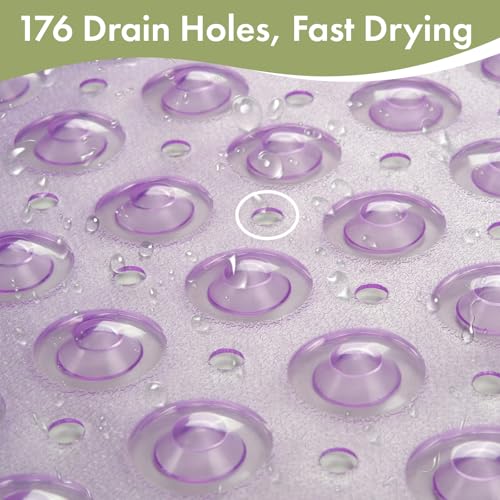 AmazerBath Shower Mat Non Slip 40 x 16 Inches, Shower Stall Mats with Suction Cups and Drain Holes, Non Slip Bath Mat for Tub for Elderly & Kids, Clear Purple - color: Clear Purple, size: 40" x 16" (Rectangular)