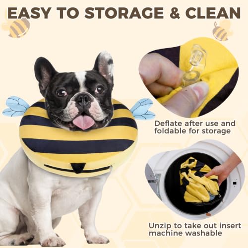 PAWCHIE Inflatable Dog Cone Collar Alternative, Soft Dog Cone for Medium to Large Dogs After Surgery, Adjustable Neck Recovery E-Collars Donut Collar with Cute Bee Shape, Yellow L - color: Yellow, size: L(Neck:16"-18")