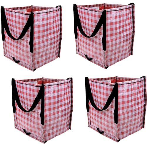 DURASACK Heavy Duty Storage Tote Bag 22-Gallon, Gingham Red, Pack of 4 | Moving Bag Utility Tote for Laundry, Moving & Home Storage, Reusable Self-Standing Design, Holds up to 500 Pounds - color: Gingham Red, size: Pack of 4