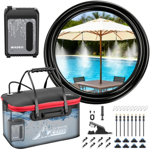 Portable Misting Systems for Patio, Outdoor Water Cooling Misting Kit with 6000mAh Water Pump IPX8, DIY Misters for Outside Garden, Greenhouse, Fan, Umbrella, Canopy, Pasture, Camping(22L Bucket)