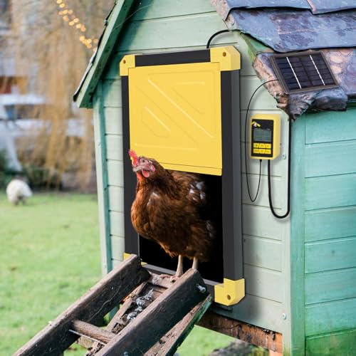 Aivituvin Solar-Powered Automatic Chicken Coop Door with Heating, Weatherproof Auto Opener for Chicken Houses/Duck Runs, Dual Power Modes, Safety Sensor, Easy Installation (Black) - size: 22.4"L x 3.5"W x 14.6"H