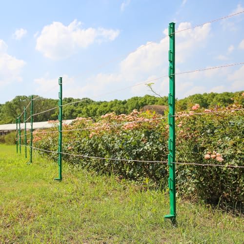 50PCS 48" Plastic Step-in Electric Fence Posts with Clips, Green | Temporary Electric Fence Stakes · 8 Integrated Clips · Reinforced Steel Spike · For Garden and Farm & Livestock - color: Green-50PCS