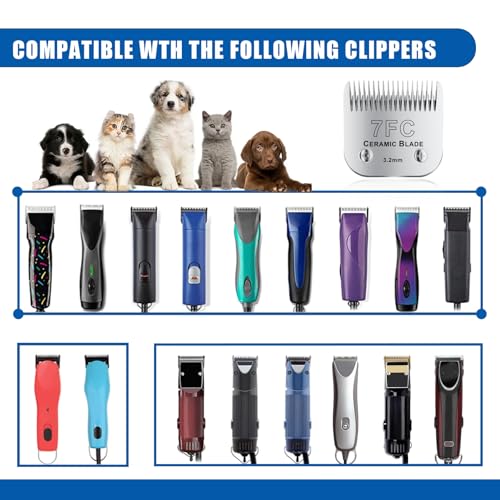 7FC# Detachable Pet Dog Grooming Clipper Ceramic Blade,Compatible with Andis Size 7FC Cut Length 1/8”(3.2mm),Compatible with andis/wahl/Oster Dog Clippers 2PCS - color: Silvery-10