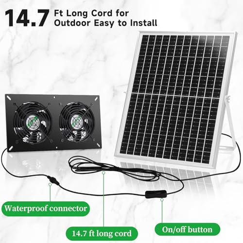 blessny Weatherproofed Solar 2 Fan Kit for Outside Intake or Exhaust air | 25W Solar Powered, 14.7 Ft Long Cord with IP65 Weatherproof Rate for Greenhouse, Chicken Coop & Shed Air Circulation - size: 2 Fan Kit