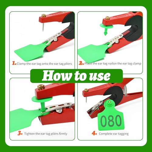 100 Numbered Cattle Ear Tags Large Animal Identification Tags TPU Livestock Ear Tag for Cattle Cow Horse Hog Pig Goat Sheep Applicator Kit (001-100 Green)