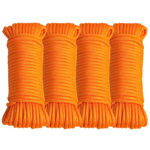 Braid 7 Strand Outdoor Survival Paracord Polyester Rope Nylon Rope Mix Thick Heavy Duty Ropes 5/32'' 50ft 4Packs High Strength Perfect for Clothesrope Camping Hiking and Other Outdoor Activities - size: 5/32'' 50ft 4Pack