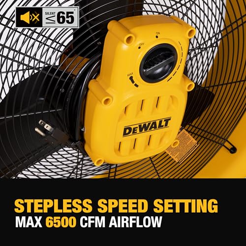 DEWALT 24 Inch Floor Fan, 360° Adjustable Tilt Drum Fan with Wheels DXF2490 | Max 6500CFM Stepless Speed Quick Cooling Metal Industrial Fan Heavy Duty Air Mover Large Wheels for Garage/Warehouse/Barn - style: DXF2490