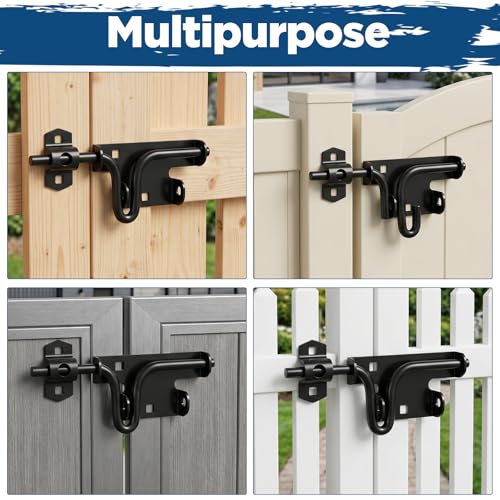 3 Pack Heavy Duty Slide Bolt Gate Latches with Padlock Hole Rustproof Iron Sliding Locks Slide Bolt Gate Latch Door Lock for Wooden Fence Shed Barn Black