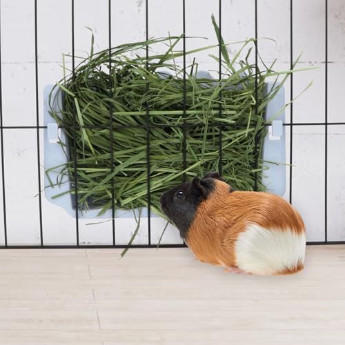 Hypeety Rabbit Hay Feeder Automatic Hay Rack for Guinea Pigs, Blue, 2pcs | Durable plastic holder, easy to fill, reduces hay waste, for rabbits/guinea pigs/chinchillas/small animals, cage accessories - color: Blue, size: 2pcs