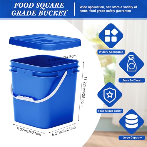 Mumufy 5 Pcs 3.5 Gallon Square Food Grade Bucket with Lid Square Bucket Pail Plastic Handles for Long Term Food Storage, Camping, Fishing, Home Organization Easy Stack and Store (Blue) - color: Blue