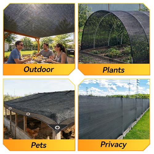 JOJOLEE 70% Sun Shade Cloth, 10x12FT Shade Net Mesh Tarp with Grommets, Black Sunblock Cover for Outdoor Patio Plants, Pergola, Greenhouse, Chicken Coop, Backyard, Balcony - size: 70%-10 x 12FT