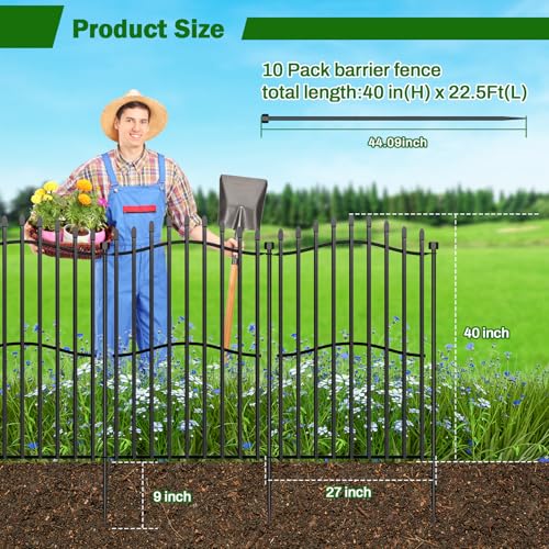 No Dig Garden Fence 40" H x 22.5'L Decorative Yard Dog Outdoor Panels - size: 40 in(H)
