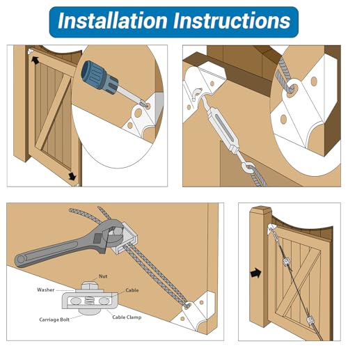 HOME MASTER HARDWARE 2 Pack Anti Sag Gate Kit for Wooden Fence Repair, Zinc Plated Steel, Anti-sag Gate Hardware Kit-Turnbuckle, Hooks, Heavy Steel Cable(7.5ft), Screws - color: Zinc, size: 2 Pack