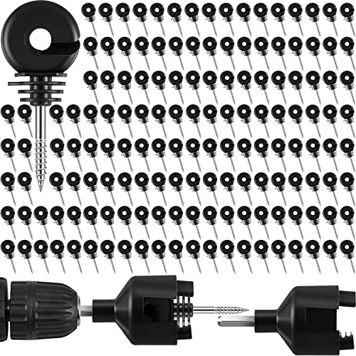 200 Pcs Electric Fence Insulator with 1 Pcs Insulator Socket Tool Screw in Ring Post Wood Post Electric Fence Ring with Socket Tool for Animal(Black) - color: Black