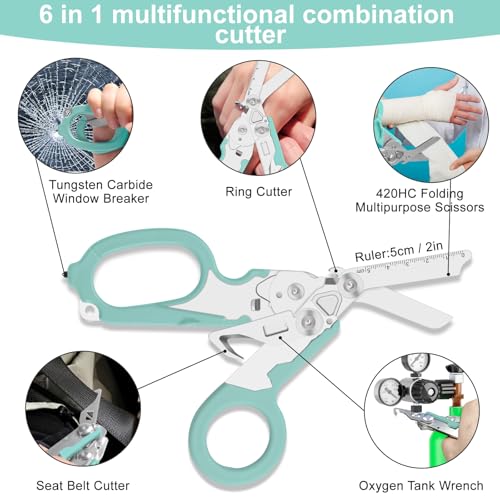 6-in-1 Heavy-Duty Emergency trauma shears (Aqua blue) - color: Aqua Blue