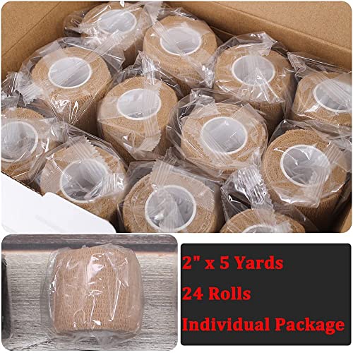 24 Pack Brown Breathable Self Adhesive Bandage Wrap 2 Inch, Multi-Purpose Non-Woven Cohesive Wrap - Vet Wrap | Athletic Tape | Medical Tape, Ankle Sprains, Swelling, Pets. - color: 2 Inch-24 Count Brown