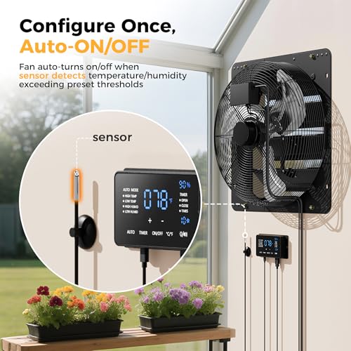 CAMMOO 18 Inch Exhaust Fan, 3500 CFM, with Temp Humidity and Speed Control | 10-Speed EC Motor Attic Fan with Thermostat, 6 Inch Large Touchscreen Controller, for Greenhouse, Garage Ventilation - size: 18 Inch