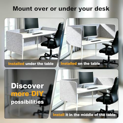 Desk Divider 2 Pcs Desk Privacy Panel 47.2'' x 23.6'',Acoustic Sound Absorbing and Noise Reducing Desk Partition for Office Desk,Clamp-on Desk Divider Partition with Adjustable Universal Base - size: 47.2''L x 23.6''W